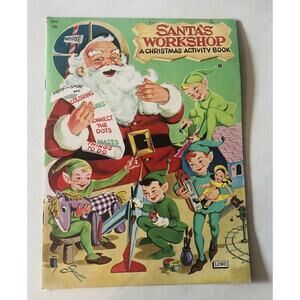 Vintage Christmas Kid Activity Book Santa’s Workshop Elves Toys North Pole Used